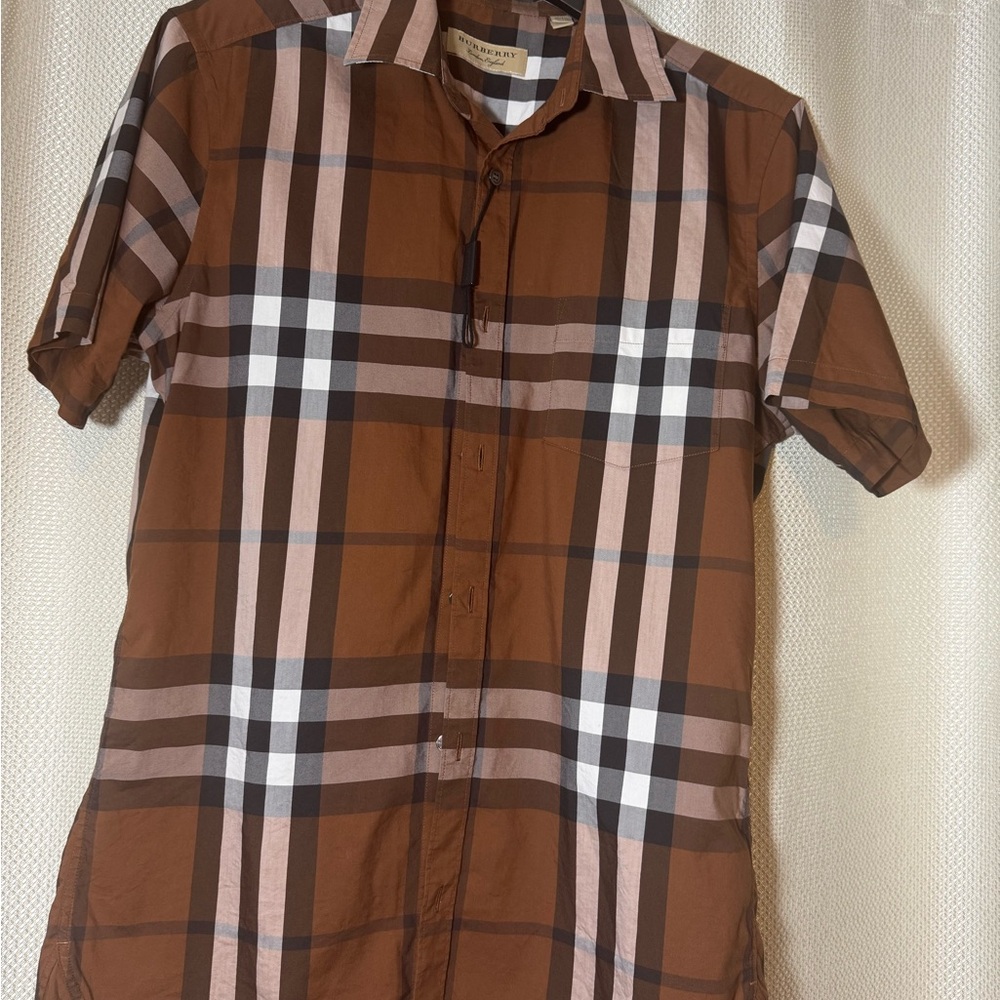Burberry Brown and White Plaid Casual Shirt